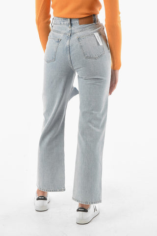 Light-Wash Flared Jeans with Cut-out Detailing at Knee