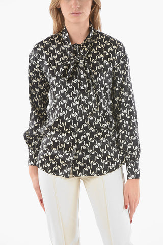 Camicia Tie-neck in Seta con Motivo Floreale Stencil