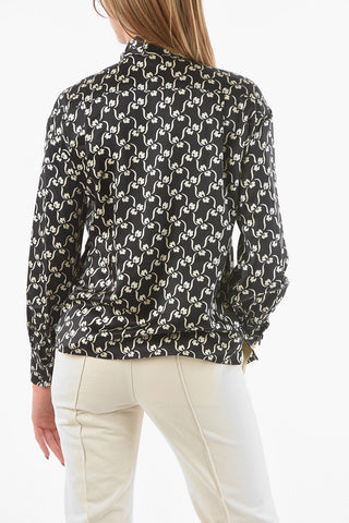 Camicia Tie-neck in Seta con Motivo Floreale Stencil