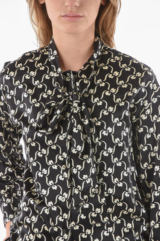 Camicia Tie-neck in Seta con Motivo Floreale Stencil