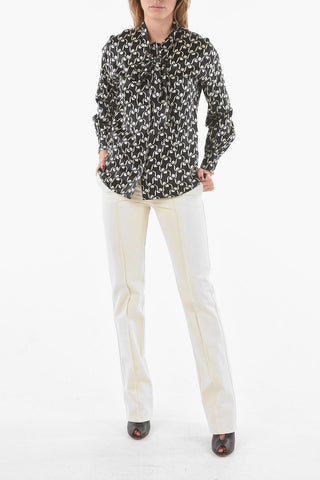 Camicia Tie-neck in Seta con Motivo Floreale Stencil