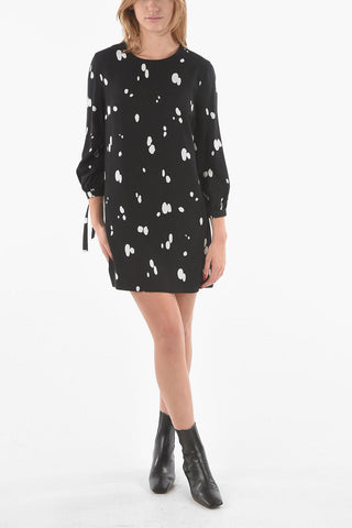 Knotted-sleeve Polka Dot Patterned Viscose Midi Dress
