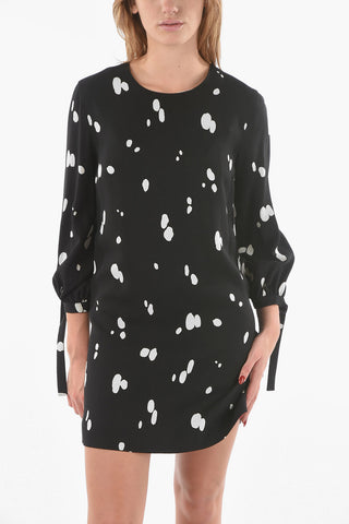 Knotted-sleeve Polka Dot Patterned Viscose Midi Dress