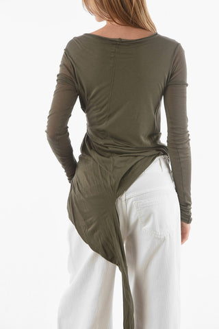 T-shirt A Manica Lunga Elasticizzato Con Scollo A Barca