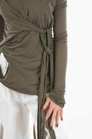 T-shirt A Manica Lunga Elasticizzato Con Scollo A Barca