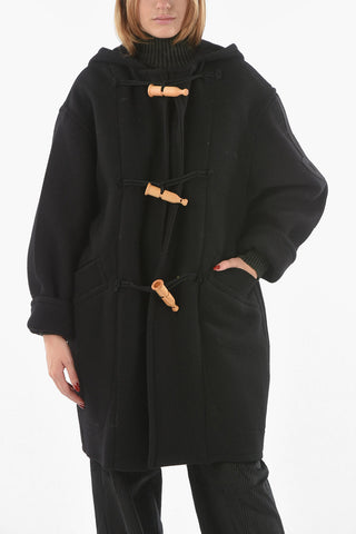 Hooded DUFFLE Wool and Cashmere Coat with Frogs