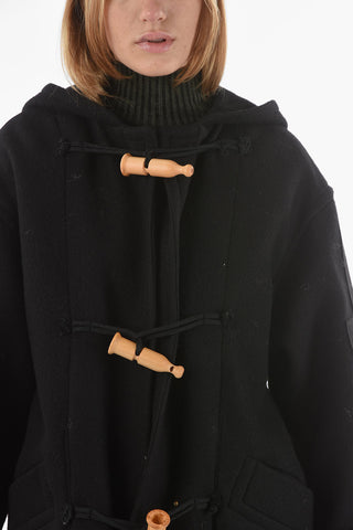 Hooded DUFFLE Wool and Cashmere Coat with Frogs