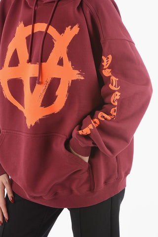 Felpa Stampata DOUBLE ANARCHY Oversize Con Cappuccio
