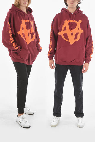 Felpa Stampata DOUBLE ANARCHY Oversize Con Cappuccio