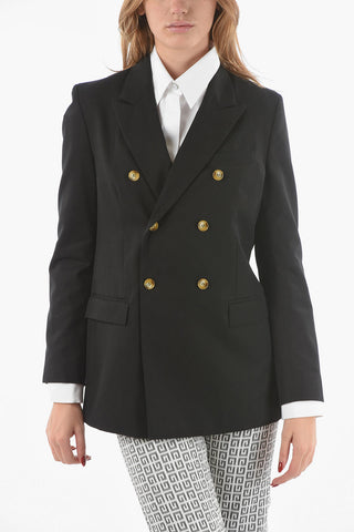 Cotton Double-breasted Blazer with Peak Lapel