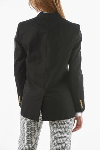 Cotton Double-breasted Blazer with Peak Lapel