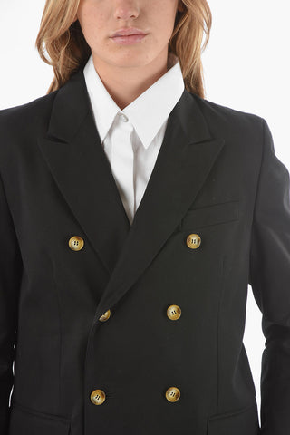 Cotton Double-breasted Blazer with Peak Lapel