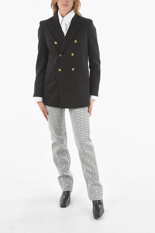 Cotton Double-breasted Blazer with Peak Lapel