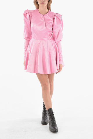 Satin PAULINE Flared Mini dress with Puffed Sleeves