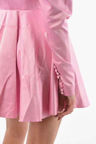 Satin PAULINE Flared Mini dress with Puffed Sleeves