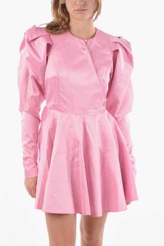 Satin PAULINE Flared Mini dress with Puffed Sleeves