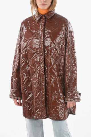 Snap Button Patent Nylon Quilted Jacket