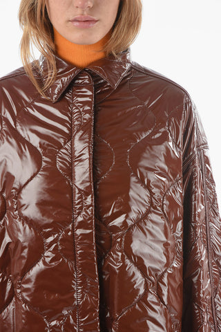 Snap Button Patent Nylon Quilted Jacket