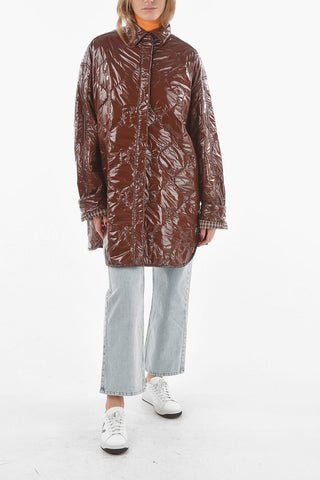 Snap Button Patent Nylon Quilted Jacket