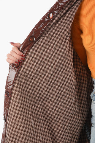 Snap Button Patent Nylon Quilted Jacket