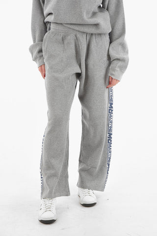 Ribbed Velour Flared Joggers with Logoed Side Bands