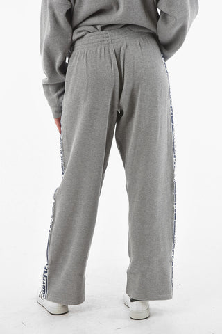 Ribbed Velour Flared Joggers with Logoed Side Bands