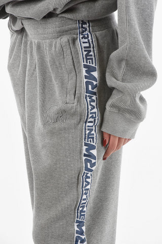 Ribbed Velour Flared Joggers with Logoed Side Bands