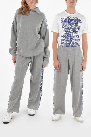Ribbed Velour Flared Joggers with Logoed Side Bands