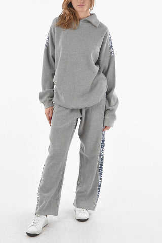 Ribbed Velour Flared Joggers with Logoed Side Bands