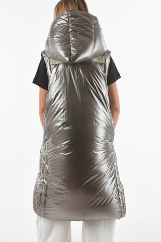 RICK OWENS X MONCLER Piumino Smanicato PORTERVILLE in Nylon Metallizzato con Cappuccio