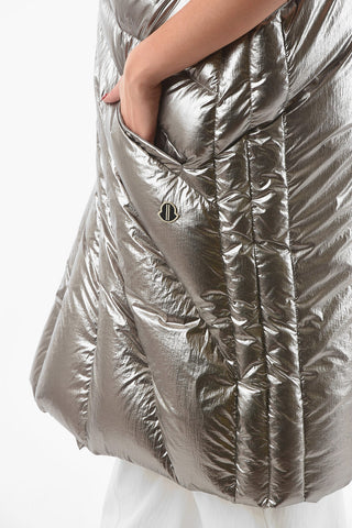 RICK OWENS X MONCLER Piumino Smanicato PORTERVILLE in Nylon Metallizzato con Cappuccio