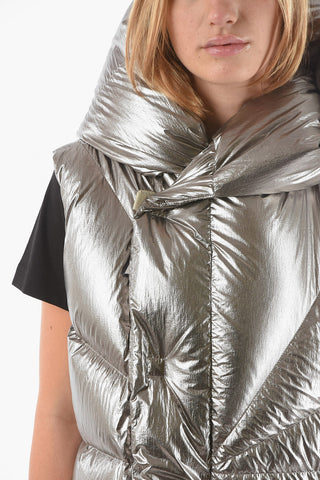 RICK OWENS X MONCLER Piumino Smanicato PORTERVILLE in Nylon Metallizzato con Cappuccio