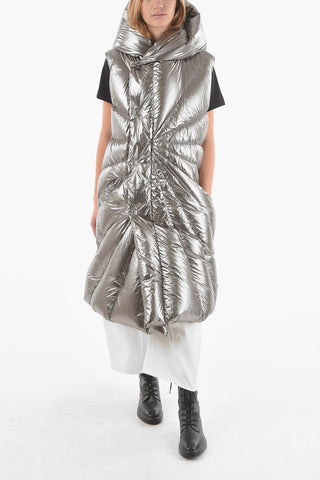 RICK OWENS X MONCLER Piumino Smanicato PORTERVILLE in Nylon Metallizzato con Cappuccio