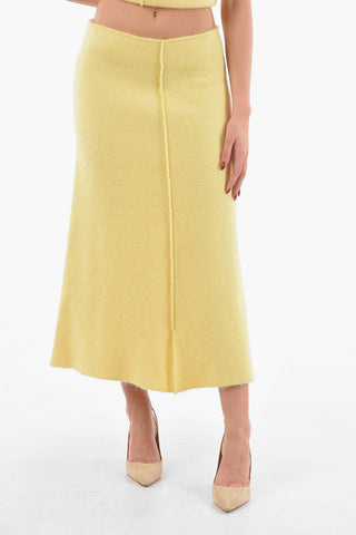 Back Zipped Boiled Wool Blend Midi Skirt