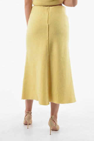 Back Zipped Boiled Wool Blend Midi Skirt