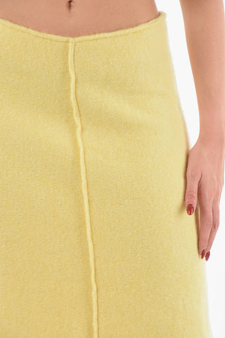 Back Zipped Boiled Wool Blend Midi Skirt