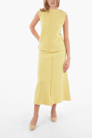 Back Zipped Boiled Wool Blend Midi Skirt