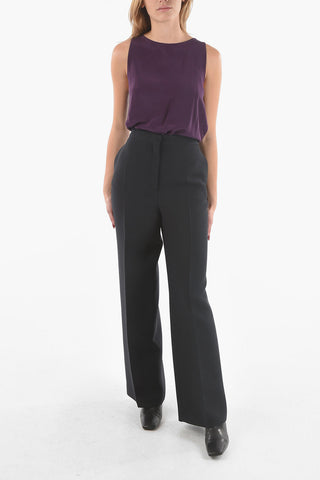 Pantaloni Sartoriali a Taglio Diritto in Lana e Seta