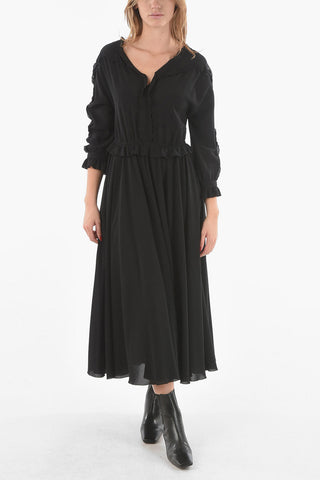 Vestito Midi GEORGETTE in Seta con Rouches Decorative