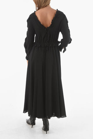 Vestito Midi GEORGETTE in Seta con Rouches Decorative