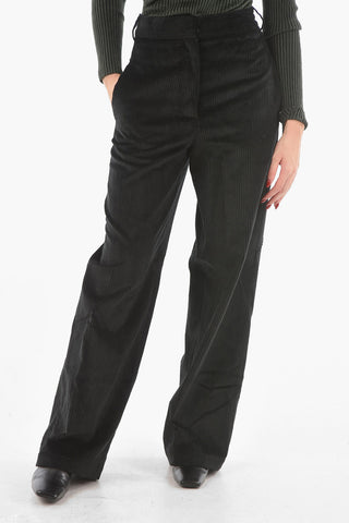 Pantaloni Flare ANNIE in Velour a Coste a Vita Alta