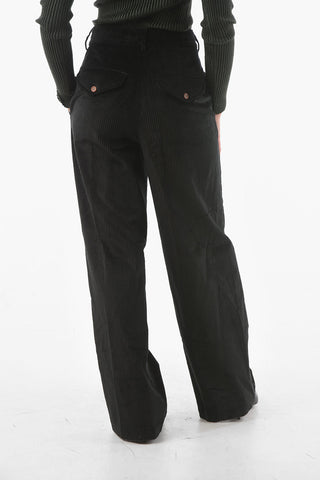 Pantaloni Flare ANNIE in Velour a Coste a Vita Alta