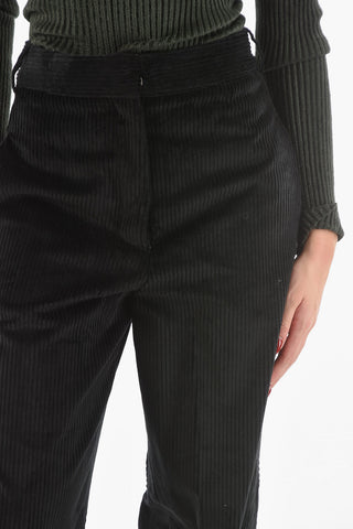 Pantaloni Flare ANNIE in Velour a Coste a Vita Alta
