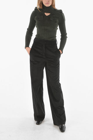 Pantaloni Flare ANNIE in Velour a Coste a Vita Alta
