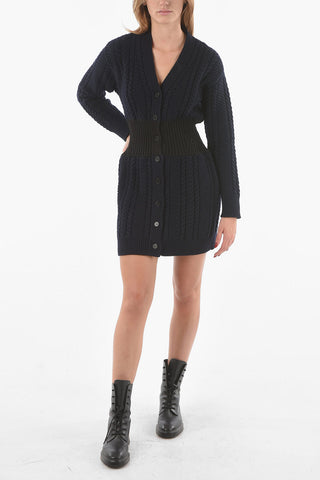 Cardigan in Maglia di Misto Cashmere Aderente in Vita