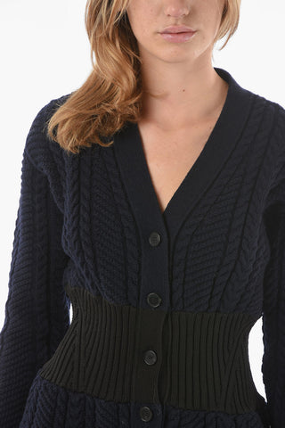Cardigan in Maglia di Misto Cashmere Aderente in Vita