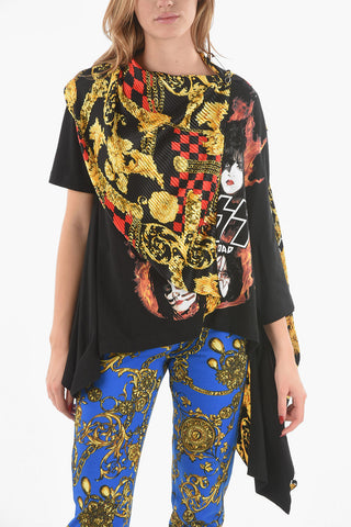JUNYA WATANABE Pleated Destructured T-shirt with Punk Baroque VERSACE Print