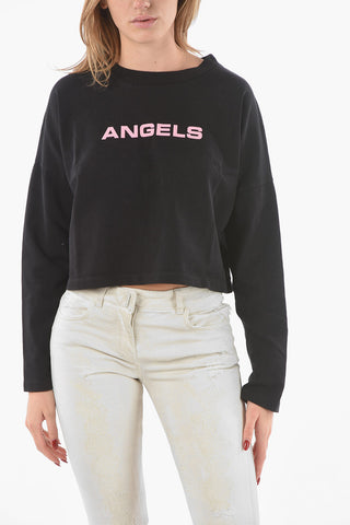 Crew Neck ANGELS Brushed Cotton Blend Crop Sweatshirt