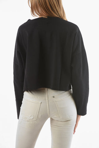 Crew Neck ANGELS Brushed Cotton Blend Crop Sweatshirt