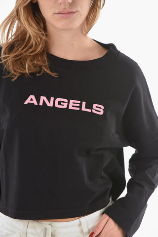 Crew Neck ANGELS Brushed Cotton Blend Crop Sweatshirt